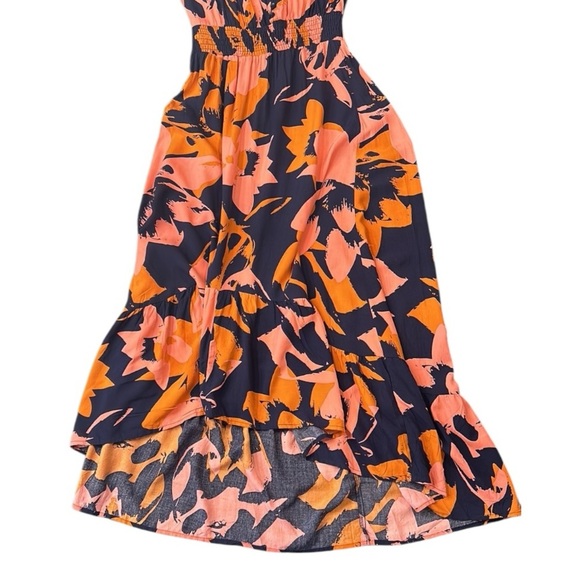 Abel The Label Clare Combo Maxi Dress Flutter Sleeve Smocked Pleated Small - Picture 13 of 13